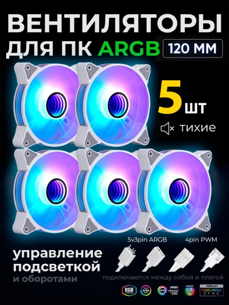 Кулер для корпуса IWONGOU ARGB 120мм 5 шт White